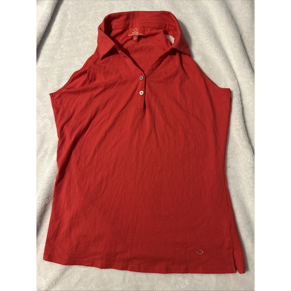 OSCAR DE LA RENTA Red Sleeveless V-Neck Blouse Top Women L